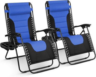 Keplin 2 Pack Xxl 110X70X90Cm Heavy-Duty Colour Block Zero Gravity Chairs, Cup & Phone Holder, Foldable, Navy Blue - image 1