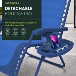 Keplin 2 Pack Xxl 110X70X90Cm Heavy-Duty Colour Block Zero Gravity Chairs, Cup & Phone Holder, Foldable, Navy Blue - thumbnail 8
