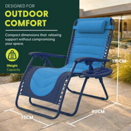 Keplin 2 Pack Xxl 110X70X90Cm Heavy-Duty Colour Block Zero Gravity Chairs, Cup & Phone Holder, Foldable, Navy Blue - thumbnail 2