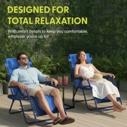Keplin 2 Pack Xxl 110X70X90Cm Heavy-Duty Colour Block Zero Gravity Chairs, Cup & Phone Holder, Foldable, Navy Blue - thumbnail 3