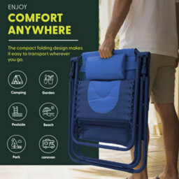 Keplin 2 Pack Xxl 110X70X90Cm Heavy-Duty Colour Block Zero Gravity Chairs, Cup & Phone Holder, Foldable, Navy Blue - thumbnail 7