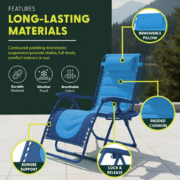 Keplin 2 Pack Xxl 110X70X90Cm Heavy-Duty Colour Block Zero Gravity Chairs, Cup & Phone Holder, Foldable, Navy Blue - thumbnail 4