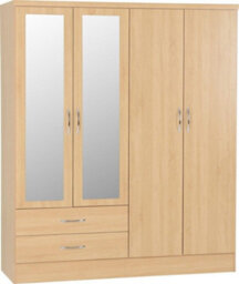 Seconique Nevada 4 Door 2 Drawer Mirrored Wardrobe Set Sonoma Oak 2 Man Del - thumbnail 2