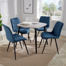 Core Products Aspen Grey Oak Effect 80Cm Square Dining Table With 4 Blue Cord Fabric Diamond Stitch Design Chairs