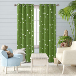 Deconovo Thermal Blackout Eyelet Curtains, Silver Star Foil Printed Room Darkening Curtains, W66 X L72 Inch, Grass Green, 2 Panels - thumbnail 2
