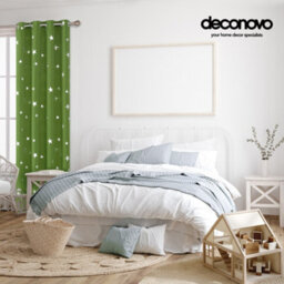 Deconovo Thermal Blackout Eyelet Curtains, Silver Star Foil Printed Room Darkening Curtains, W66 X L72 Inch, Grass Green, 2 Panels - thumbnail 3