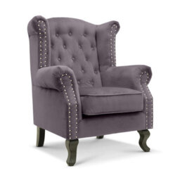 Velvet Wing Back Fireside Henley Chair Armchair With Buttons Dark Grey - thumbnail 3