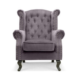 Velvet Wing Back Fireside Henley Chair Armchair With Buttons Dark Grey - thumbnail 2