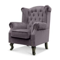 Velvet Wing Back Fireside Henley Chair Armchair With Buttons Dark Grey - thumbnail 4