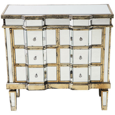 Wyld And Coco Aurorahome Mirrored Sideboard Gold 6 Drawers Shabby Chic Design - Silver Finish - image 1