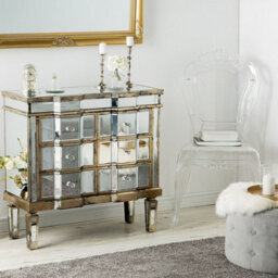 Wyld And Coco Aurorahome Mirrored Sideboard Gold 6 Drawers Shabby Chic Design - Silver Finish - thumbnail 2