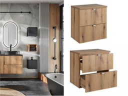 Impact Furniture Bathroom Vanity Unit Countertop Top Oak Sink Cabinet Without Basin Wall Hung Drawers 600mm Worktop Slim Narrow Storage Nova - thumbnail 1