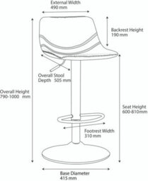 Lamboro Antico Faux Leather Kitchen Bar Stool, Matt Black Stem & Base, Adjustable Gas Lift With Backrest, Breakfast Bar Stool - Cream - thumbnail 2