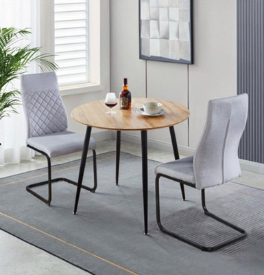 Hallowood Furniture Cullompton Round Dining Table 90Cm With 2 High Back Grey Chairs - image 1