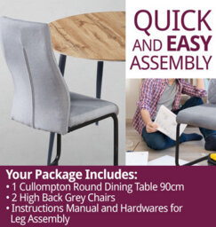 Hallowood Furniture Cullompton Round Dining Table 90Cm With 2 High Back Grey Chairs - thumbnail 7