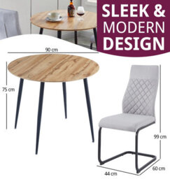 Hallowood Furniture Cullompton Round Dining Table 90Cm With 2 High Back Grey Chairs - thumbnail 3