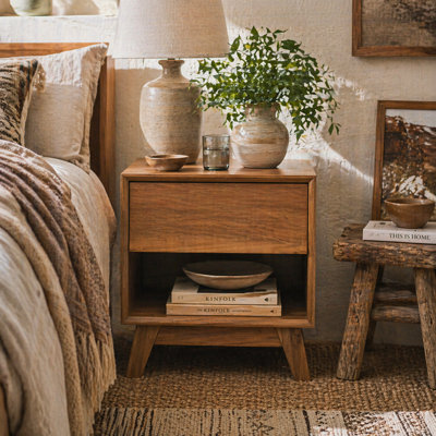 Wyld Haus Novafa Walnut Brown Bedside Table - Compact 40W X 40D X 50H Cm Nightstand With Drawer And Shelf - image 1