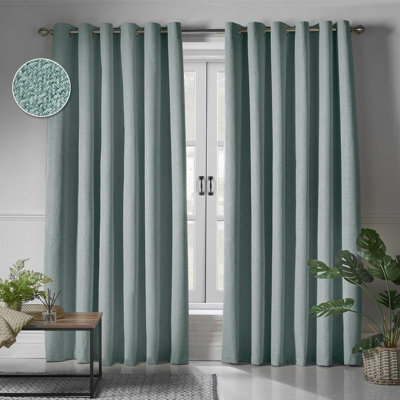 Moonlight Bedding 100%blackout Eyelet Linen Texture Curtain Pair Thermal Energy Efficient For Summer Winter(Sage Green, 90''x90'') - image 1