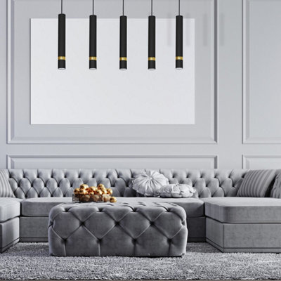 Milagro Joker Contemporary Pendant Lamp 5Xgu10 Hand Made Cylindrical Style Light Finished In Matt Black With Striking Gold Detail - image 1