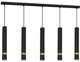 Milagro Joker Contemporary Pendant Lamp 5Xgu10 Hand Made Cylindrical Style Light Finished In Matt Black With Striking Gold Detail - thumbnail 7