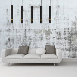 Milagro Joker Contemporary Pendant Lamp 5Xgu10 Hand Made Cylindrical Style Light Finished In Matt Black With Striking Gold Detail - thumbnail 2