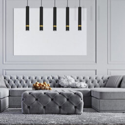 Milagro Joker Contemporary Pendant Lamp 5Xgu10 Hand Made Cylindrical Style Light Finished In Matt Black With Striking Gold Detail - thumbnail 1