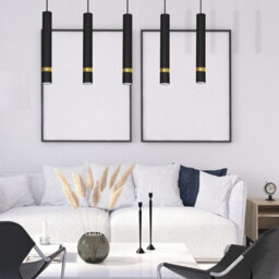 Milagro Joker Contemporary Pendant Lamp 5Xgu10 Hand Made Cylindrical Style Light Finished In Matt Black With Striking Gold Detail - thumbnail 4