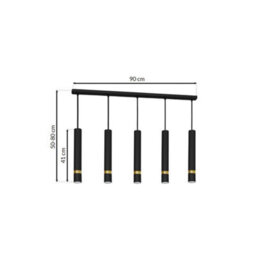 Milagro Joker Contemporary Pendant Lamp 5Xgu10 Hand Made Cylindrical Style Light Finished In Matt Black With Striking Gold Detail - thumbnail 6