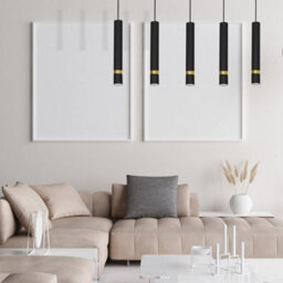 Milagro Joker Contemporary Pendant Lamp 5Xgu10 Hand Made Cylindrical Style Light Finished In Matt Black With Striking Gold Detail - thumbnail 5