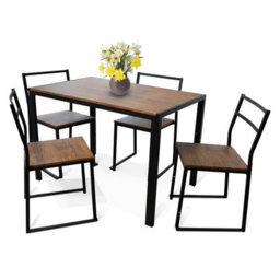 Divchi 5 Piece Metal Frame Dining Table & Chairs Set - Brown - thumbnail 1