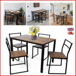 Divchi 5 Piece Metal Frame Dining Table & Chairs Set - Brown - thumbnail 4
