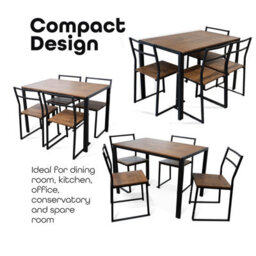 Divchi 5 Piece Metal Frame Dining Table & Chairs Set - Brown - thumbnail 3