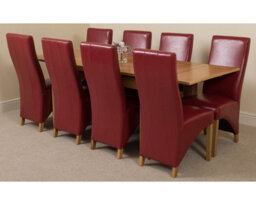 That's Furniture Richmond 140Cm - 220Cm Oak Extending Dining Table And 8 Chairs Dining Set With Lola Burgundy Leather Chairs