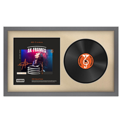 "30X17"" Dark Grey Modern Vinyl Record Frame With Ivory Mount For 12 Inch Lp Album Cover & Disc - Ak Frames" - image 1