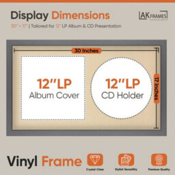 "30X17"" Dark Grey Modern Vinyl Record Frame With Ivory Mount For 12 Inch Lp Album Cover & Disc - Ak Frames" - thumbnail 2