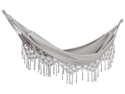 Beliani Light Grey Cotton-Polyester Hammock Swing Seat W290 X D150 Cm, Handmade Crochet Edging And Tassels - image 1