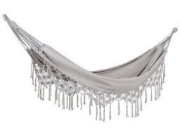 Beliani Light Grey Cotton-Polyester Hammock Swing Seat W290 X D150 Cm, Handmade Crochet Edging And Tassels - thumbnail 1