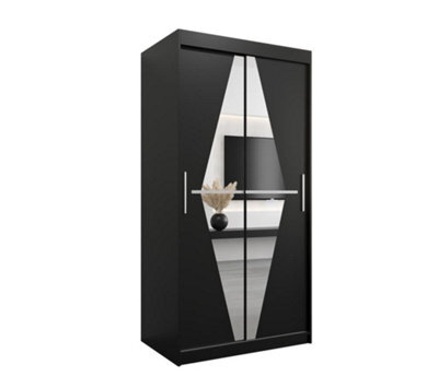 Arte Boliwia Contemporary 2 Mirrored Sliding Door Wardrobe 5 Shelves 2 Rails Black (H)2000mm (W)1000mm (D)620mm - image 1