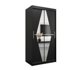 Arte Boliwia Contemporary 2 Mirrored Sliding Door Wardrobe 5 Shelves 2 Rails Black (H)2000mm (W)1000mm (D)620mm - thumbnail 1
