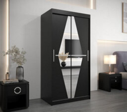 Arte Boliwia Contemporary 2 Mirrored Sliding Door Wardrobe 5 Shelves 2 Rails Black (H)2000mm (W)1000mm (D)620mm - thumbnail 2