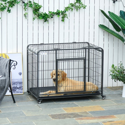 Pawhut Metal Dog Cage Kennel W/ Locking Door & Wheels Large Pets - image 1