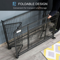 Pawhut Metal Dog Cage Kennel W/ Locking Door & Wheels Large Pets - thumbnail 7