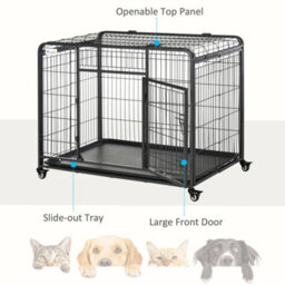 Pawhut Metal Dog Cage Kennel W/ Locking Door & Wheels Large Pets - thumbnail 6