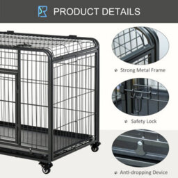 Pawhut Metal Dog Cage Kennel W/ Locking Door & Wheels Large Pets - thumbnail 5