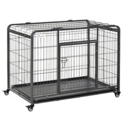 Pawhut Metal Dog Cage Kennel W/ Locking Door & Wheels Large Pets - thumbnail 2