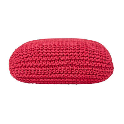 Homescapes Red Square Cotton Knitted Pouffe Floor Cushion - image 1