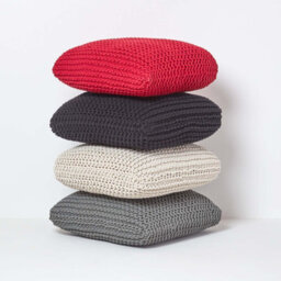 Homescapes Red Square Cotton Knitted Pouffe Floor Cushion - thumbnail 5