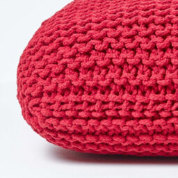 Homescapes Red Square Cotton Knitted Pouffe Floor Cushion - thumbnail 4