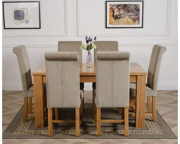 That's Furniture Dakota 152 X 87 Cm Chunky Medium Oak Dining Table And 6 Chairs Dining Set With Washington Grey Fabric Chairs - thumbnail 2