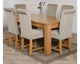 That's Furniture Dakota 152 X 87 Cm Chunky Medium Oak Dining Table And 6 Chairs Dining Set With Washington Grey Fabric Chairs - thumbnail 1